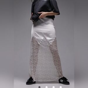 Topshop Satin Lace Mix Maxi Skirt in oyster size 4